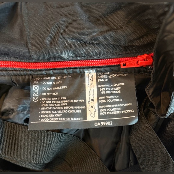 Alpinestars Andes V2 Drystar Tech-Touring Lined Pants + Suspenders Men’s Medium - Picture 6 of 13